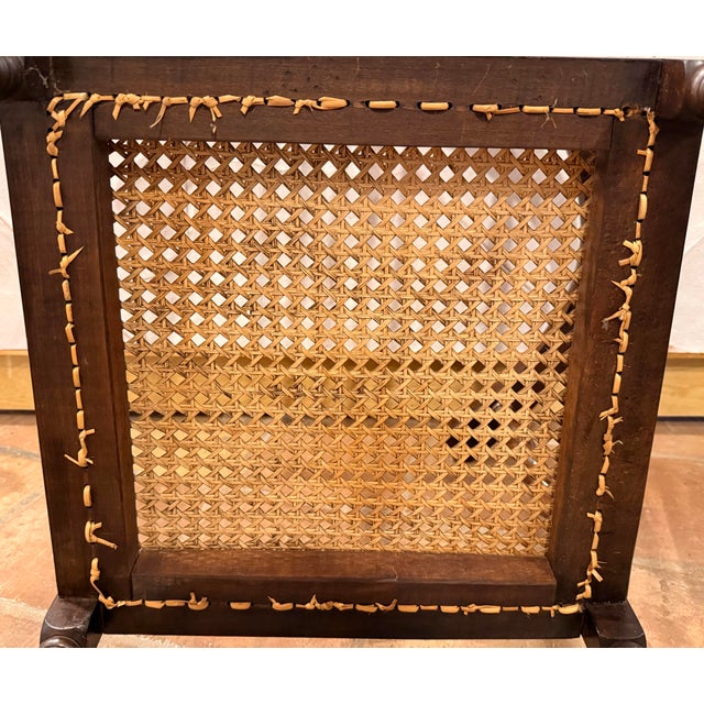 Early 20th Century Antique English Oak Corner Chair Featuring a Woven Cane Seat With Barley Twist Legs, Posts, & Stretchers For Sale - Image 5 of 12