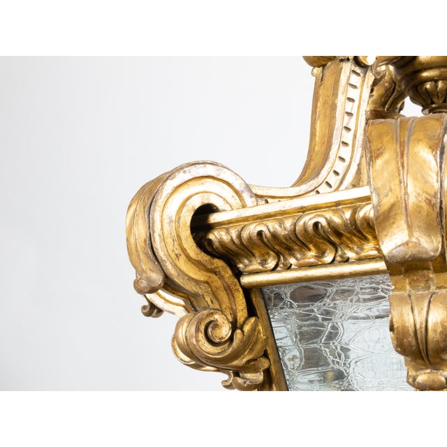 Early 20th Century French Baroque Style Giltwood Lantern with Carved Volutes and Textured Glass For Sale - Image 10 of 11