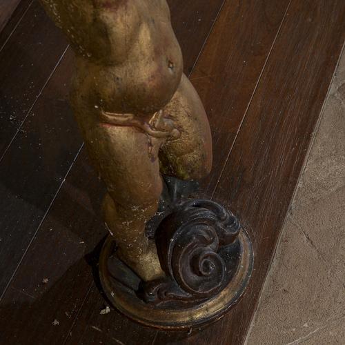 Console Table with Gilded Carved Cherubs and Green Alpine Marble Top For Sale - Image 5 of 9