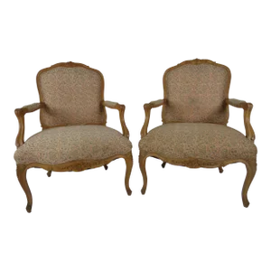 Vintage Mid Century Louis XV Style Beechwood Carved Fauteuils - a Pair