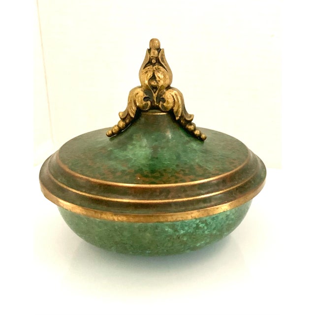 Carl Sorensen Swedish Art Deco Verdigris Bronze Enamel Lidded Dish Bowl by Carl Sorensen Circa 1930s For Sale - Image 4 of 11