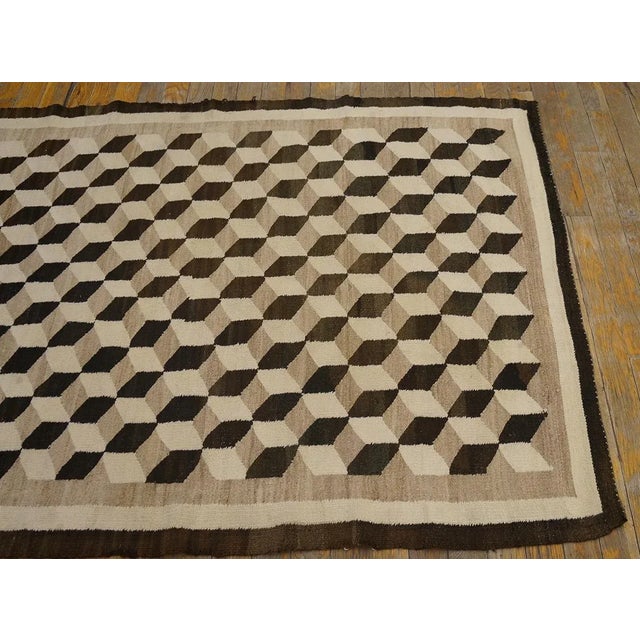 1920s 1920s Camel Tumbling Block American Navajo Carpet 3'4" X 4'10" Flatweave Wool Rug For Sale - Image 5 of 9