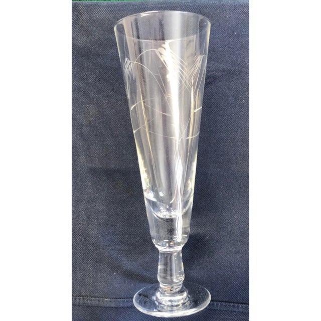 Mid-Century Modern Midcentury Clear Etched Ocean Cattails Pilsner Beer Glasses S/7 For Sale - Image 3 of 5