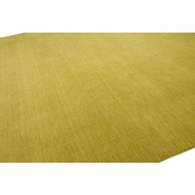 2020s Modern Handmade Gabbeh Plush Wool Rug in Yellow-Green by Apadana For Sale - Image 5 of 11