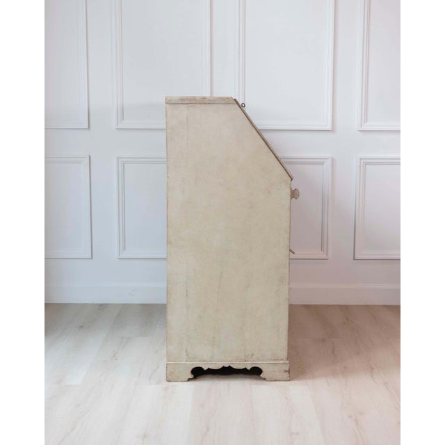 Wood Swedish Gustavian Slant-Front Secretary in Original Cream Paint, 19th Century For Sale - Image 7 of 15