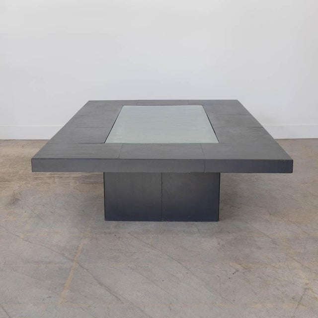 1970s Large French Black Slate and Glass Coffee Table For Sale - Image 4 of 14