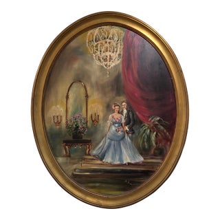 Vintage Victorian Oil Painting With Oval Gold Frame For Sale