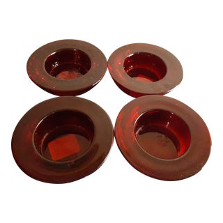 Crate & Barrel Red Glass Tea Light Holders - Set of 4 For Sale