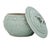 Chinoiserie VTG Chinese Longquan Style Celadon Lidded Jar Relief Floral Round Form 8" For Sale - Image 3 of 13