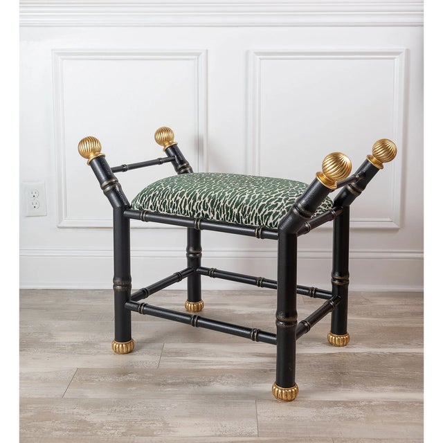 Port 68 Boca Black Earl Emerald Animal Print Bamboo Bench For Sale - Image 4 of 8