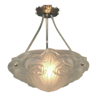 Ornate French Lighting Bowl - Pendant - by Degué, With Nickel-Plated Hanging Device For Sale