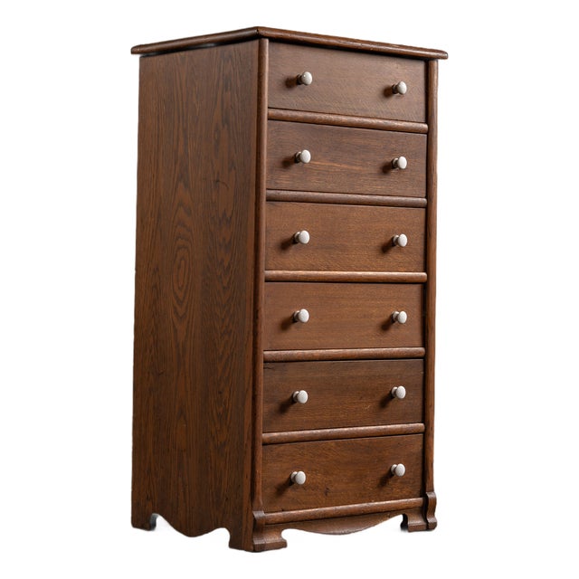 Vintage Oak Six-Drawer Swing-Out Cabinet For Sale