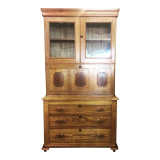 Antique Oak & Walnut 2 Piece Drop Front Secretary Bookcase For Sale