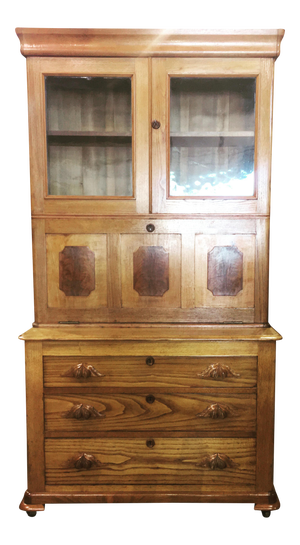 Antique Oak & Walnut 2 Piece Drop Front Secretary Bookcase