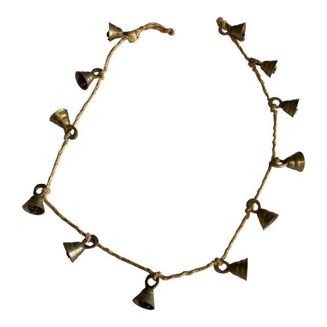 Vintage Handcrafted Brass Bell Garland on Rope For Sale