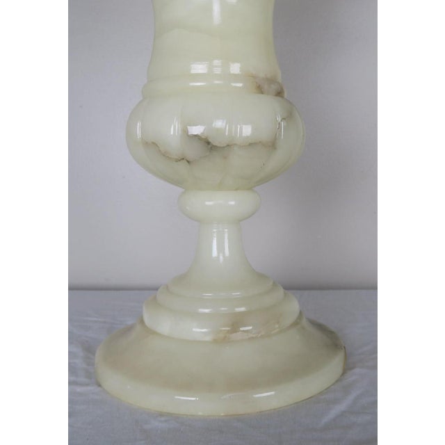Cream Alabaster Urn Shaped Lamps With Hand Painted Parchment Shades, Pair For Sale In Los Angeles - Image 6 of 9