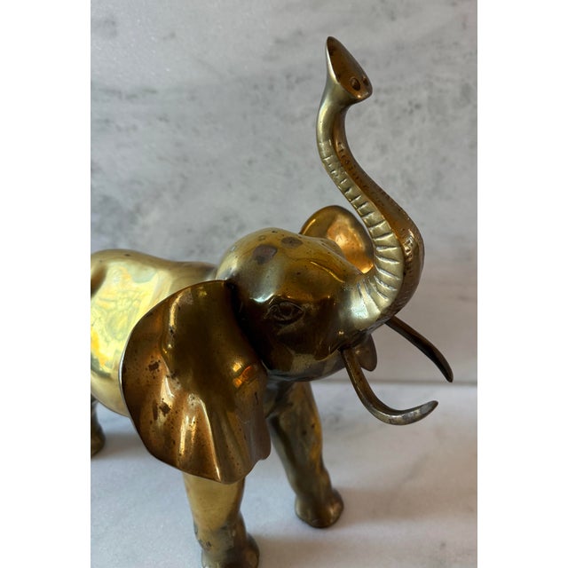 Large Vintage Solid Brass Elephant For Sale - Image 9 of 12