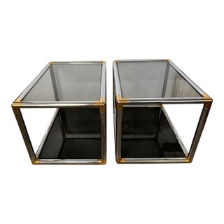 Pair of Mid-Century Modern Chrome and Brass Tubular Side or End Tables For Sale