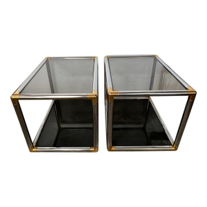 Pair of Mid-Century Modern Chrome and Brass Tubular Side or End Tables