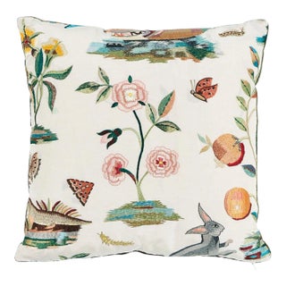 Schumacher Royal Silk Embroidery 14" Pillow in Green For Sale