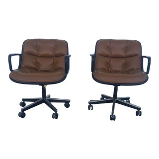 1980s Vintage Knoll Cognac Leather Pollock Executive Armchairs For Sale