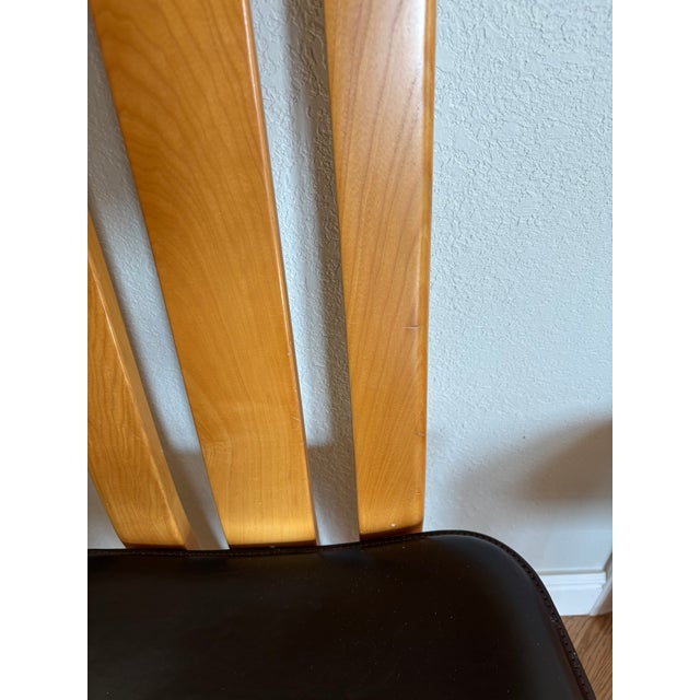 Brown 1980s Vintage Italian Wood and Brown Leather Chairs - In the Style of Pietro Costantini-Set of 4 For Sale - Image 8 of 18