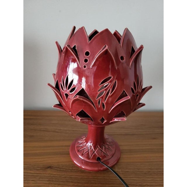 Early 21st Century Artichoke Lamp in Bordeaux Ceramic, 2010s For Sale - Image 5 of 16