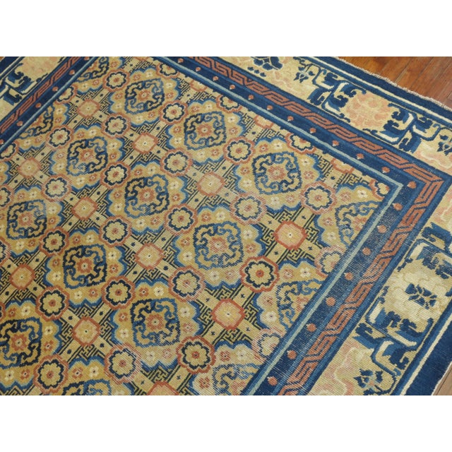 1940s Vintage Zabihi Collection Geometric Chinese Intermediate Size Rug - 6'4" x 8'11" For Sale - Image 5 of 7
