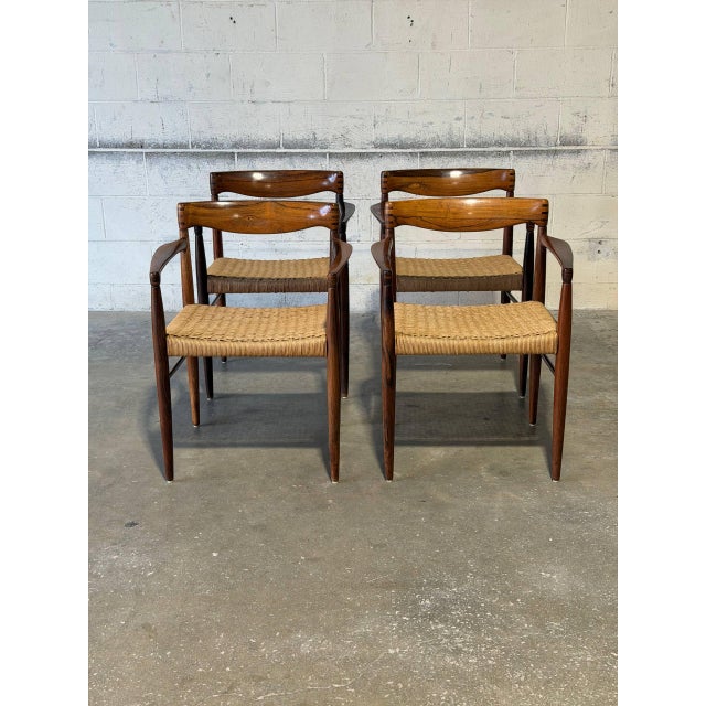 Mid-Century Modern In Style of h.w. Klein for Bramin Rosewood Woven Cord Dining Chairs Set of 4 Danish Mid-Century Modern 1960s For Sale - Image 3 of 10