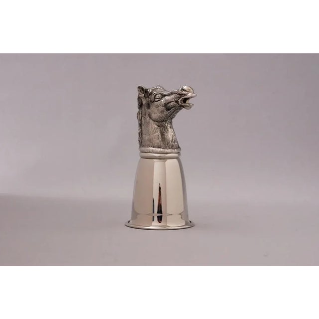 Beautiful decorative mug with horse head from the 1970s. Silver-plated and gold-plated inside. This piece has an...
