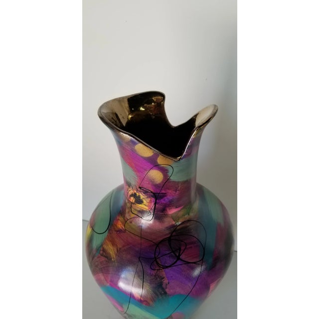 Ceramic Vintage Abstract Hand Painted Ceramic Vase For Sale - Image 7 of 13