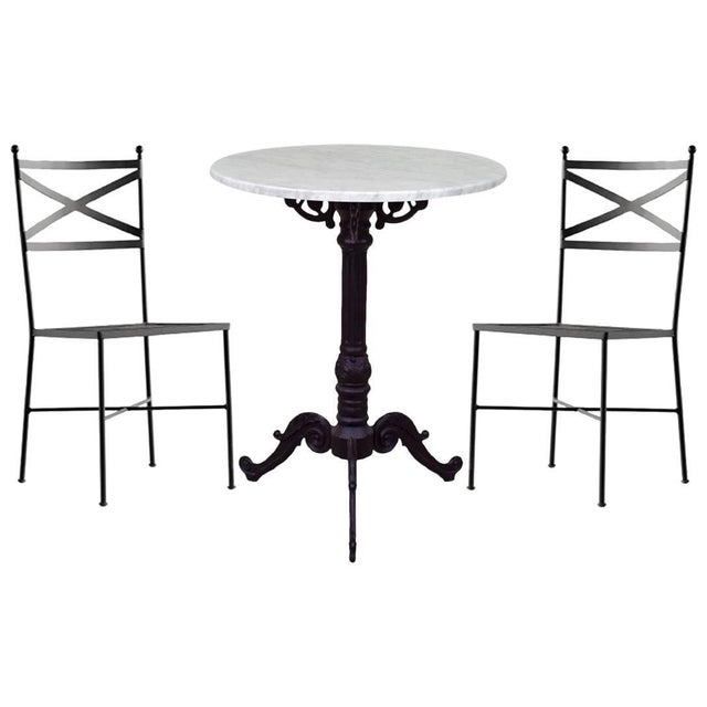 New French wrought iron painting set of garden bistro outdoor Indoor & Outdoor The price includes two chairs and one white...