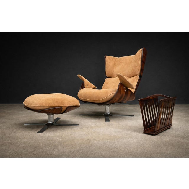 “Paulistana” Lounge Chair and Ottoman by Jorge Zalszupin for L’Atelier, Jacaranda & Suede, Brazil, 1959 - Lot 445-582 For Sale - Image 9 of 13