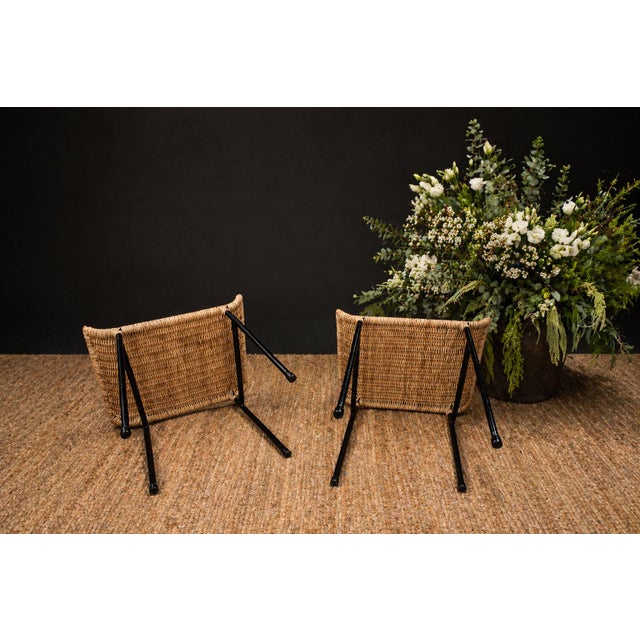 Mid-Century Modern Pair of Caned Stools With Iron Frame by Carlo Hauner, Forma, Brazilian Modern, 1950s For Sale - Image 3 of 15