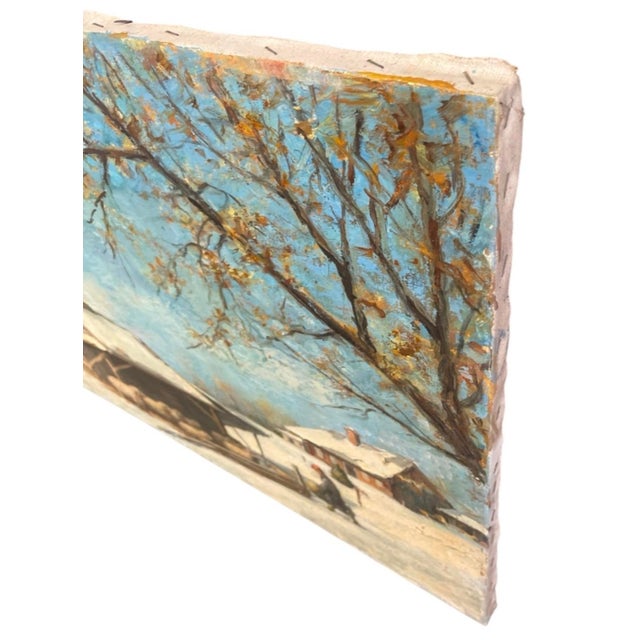 Wood 1960s Painting: Winter Countryside Scene With Livestock Barn For Sale - Image 7 of 12