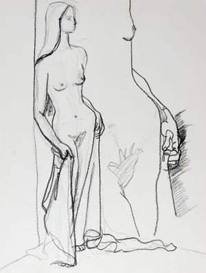 Mid Century Nude Drawing of Woman