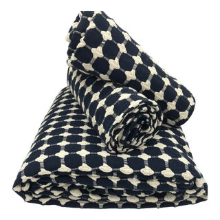 100% Cotton Hand Spun Woven Thick Navy Blue White Organic Blanket Throw Bedspread Sheet Reversible Geometric Design 2 Pillow Covers Shams New For Sale