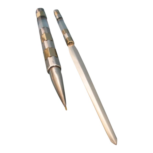 Gucci Silver 925 Gold Plated & Lucite Luxury Pen and Letter Opener Set For Sale