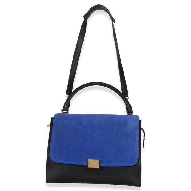 Beige Blue Black Cream Suede Grained Calfskin Small Trapeze Bag For Sale - Image 8 of 9