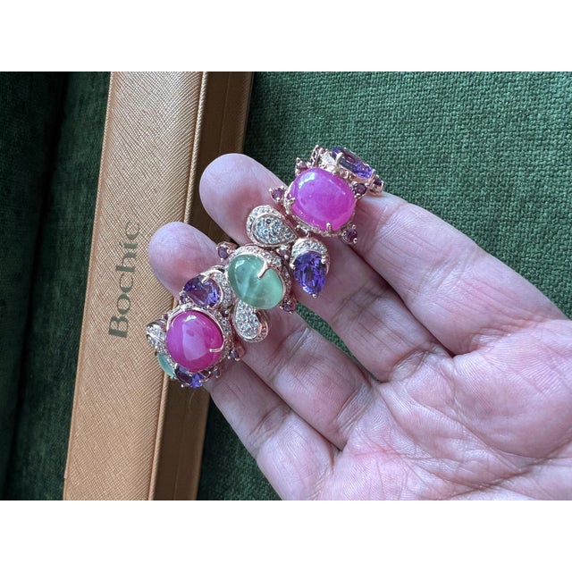 Bochic "Capri" 70 Carats Ruby & Multi Color Gem Bracelet Set 18K Gold & Silver For Sale - Image 10 of 18