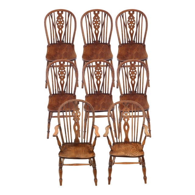 Antique Ash, Elm and Beech Dining Chairs from Harlequin, Set of 8 For Sale