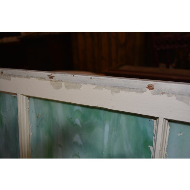 Vintage Large Green Blue & White Slag Glass 6 Pane Window Panel From Va Church For Sale - Image 12 of 18