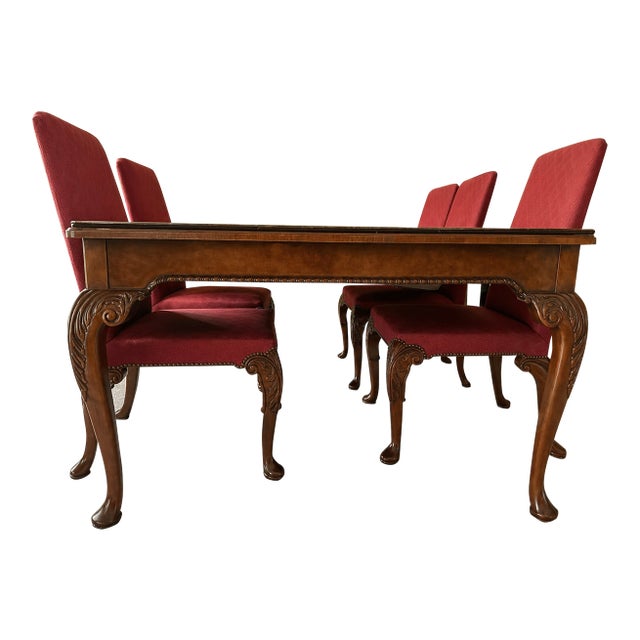1990s Baker Furniture Rare Queen Anne Walnut Dining Set For Sale