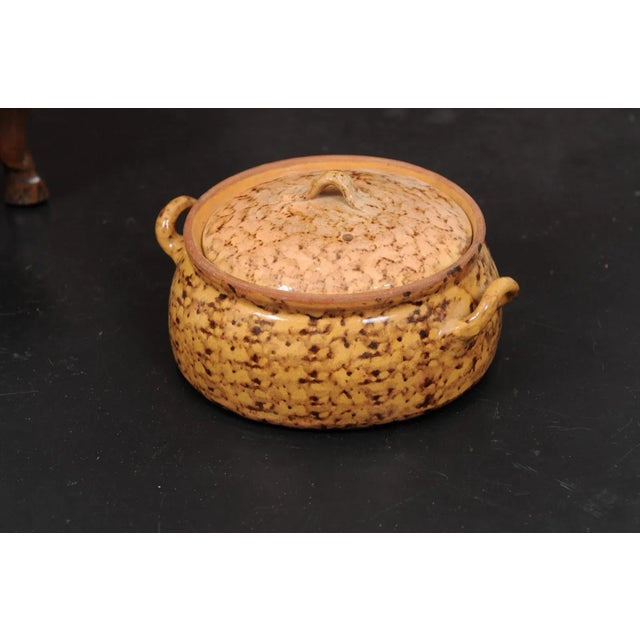 French 19th Century Pottery Covered Baking Dish with Brown Blotched Glaze For Sale - Image 11 of 12