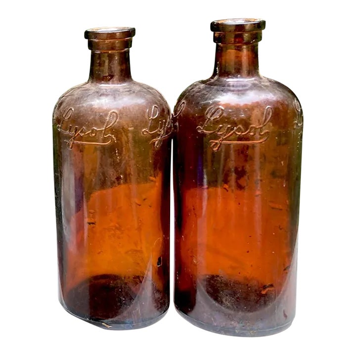 1910 - 1920 Antique Brown Cork Top Lysol Bottles - a Pair | Chairish