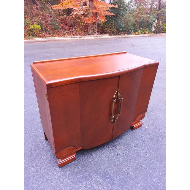 Vintage Art Deco Serpentine Front Bar Cabinet With Felt-Lined Drawers For Sale - Image 4 of 7