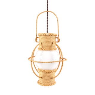 Rope and Opaline Lantern by Adrien Audoux & Frida Minet, 1960s For Sale