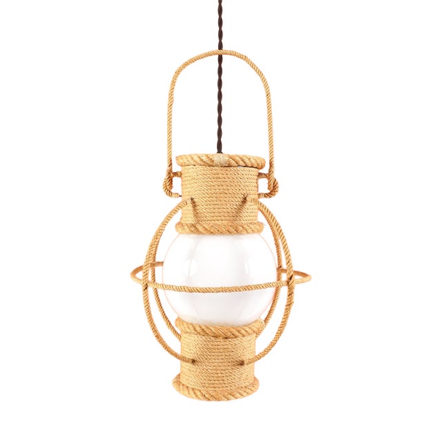 Rope and Opaline Lantern by Adrien Audoux & Frida Minet, 1960s For Sale
