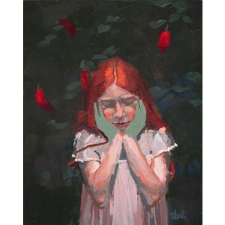 Girl with Peppers by Shelli Langdale | Oil on gallery panel Girl with red hair holding her face. For Sale
