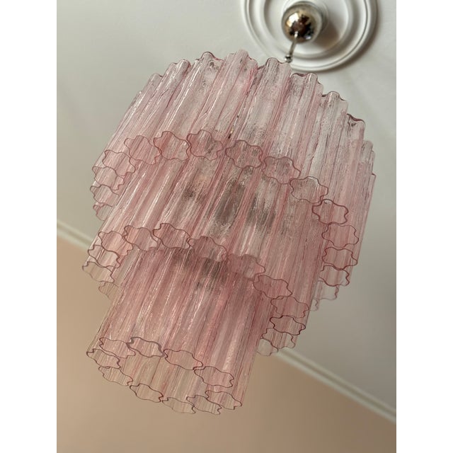 Pink Large Pink Colorful Murano Chandeliers with Tubular Prisms Tronchi, Set of 2 For Sale - Image 8 of 16